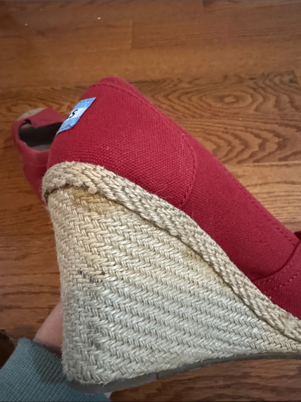 Toms Red Canvas Peep-Toe Wedge Espadrilles